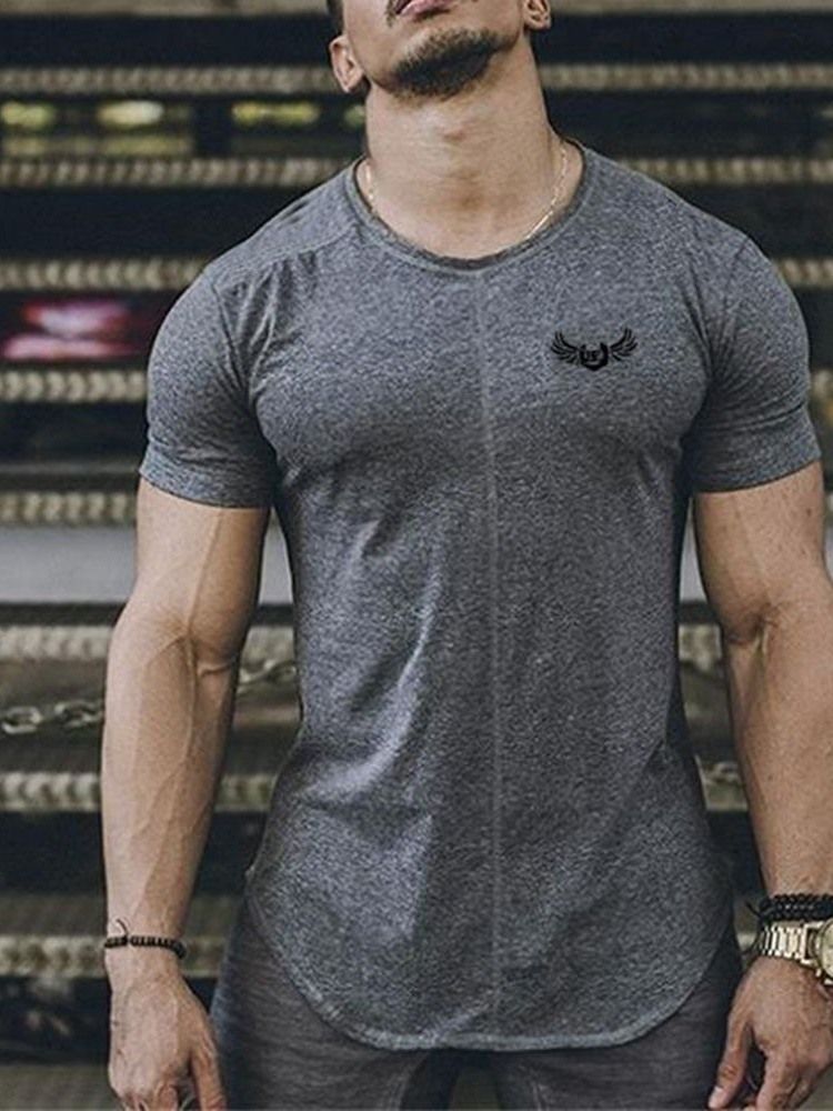 Print Sport Rundhalsad Lös Pullover T-Shirt För Män