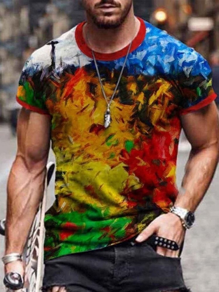 Randtryck Casual Kortärmad Lös T-Shirt För Män