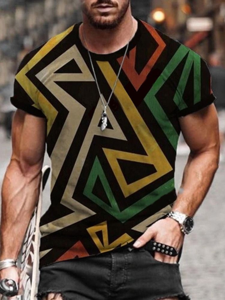 Randtryck Casual Kortärmad Lös T-Shirt För Män