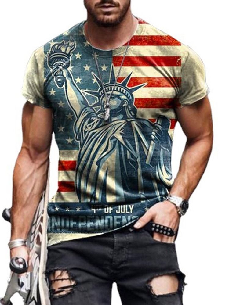 Randtryck Rundhals Rak Kortärmad T-Shirt För Män
