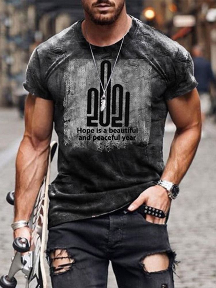 Rund Hals Brevtryck Kortärmad T-Shirt För Män