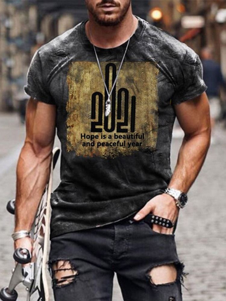 Rund Hals Brevtryck Kortärmad T-Shirt För Män