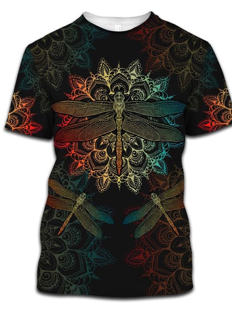 Rund Hals Europeiskt Tryck Kortärmad Lös T-Shirt För Män