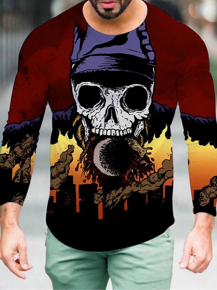Rundhalsad Casual Print Rak Långärmad Casual T-Shirt