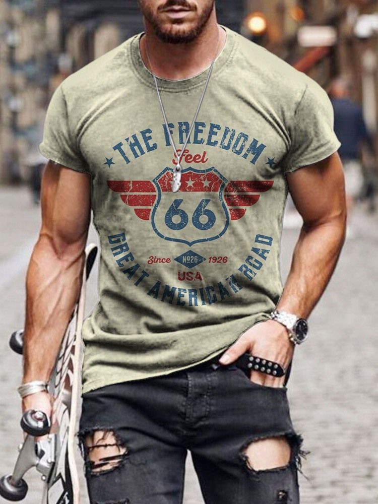 Rundhalsad Europeisk Tryckt Smal Kortärmad T-Shirt För Män