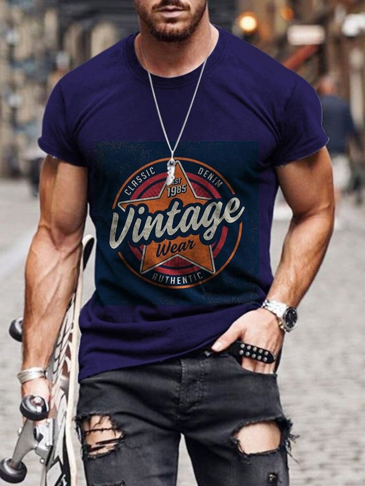Rundhalsad Europeisk Tryckt Smal Kortärmad T-Shirt För Män