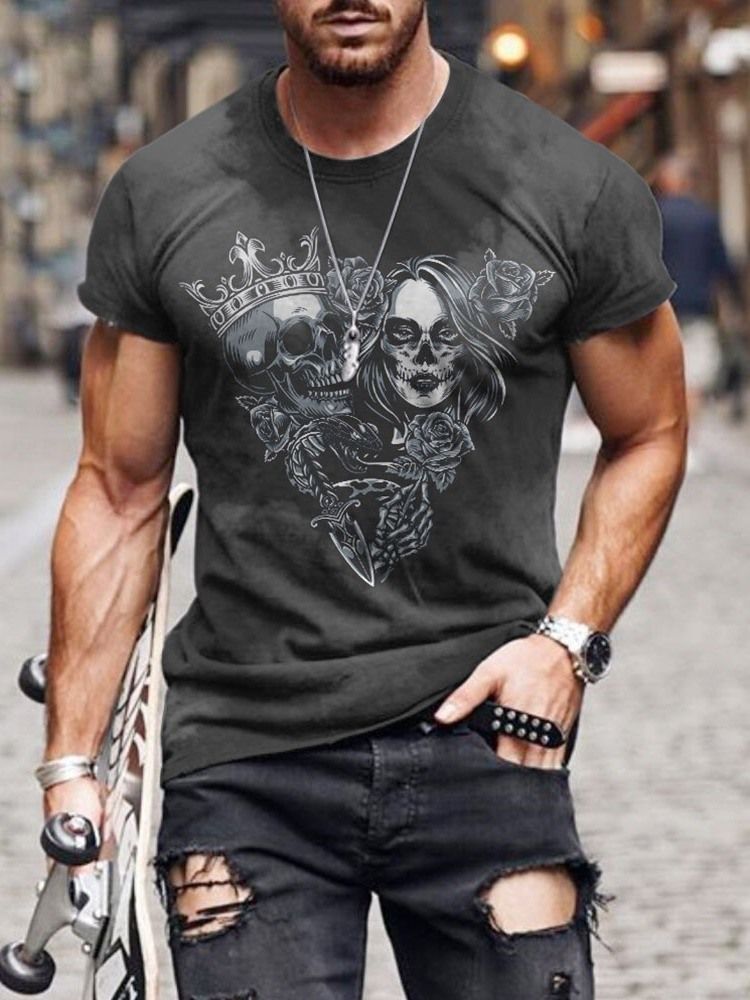 Rundhalsad Europeisk Tryckt Smal Kortärmad T-Shirt För Män