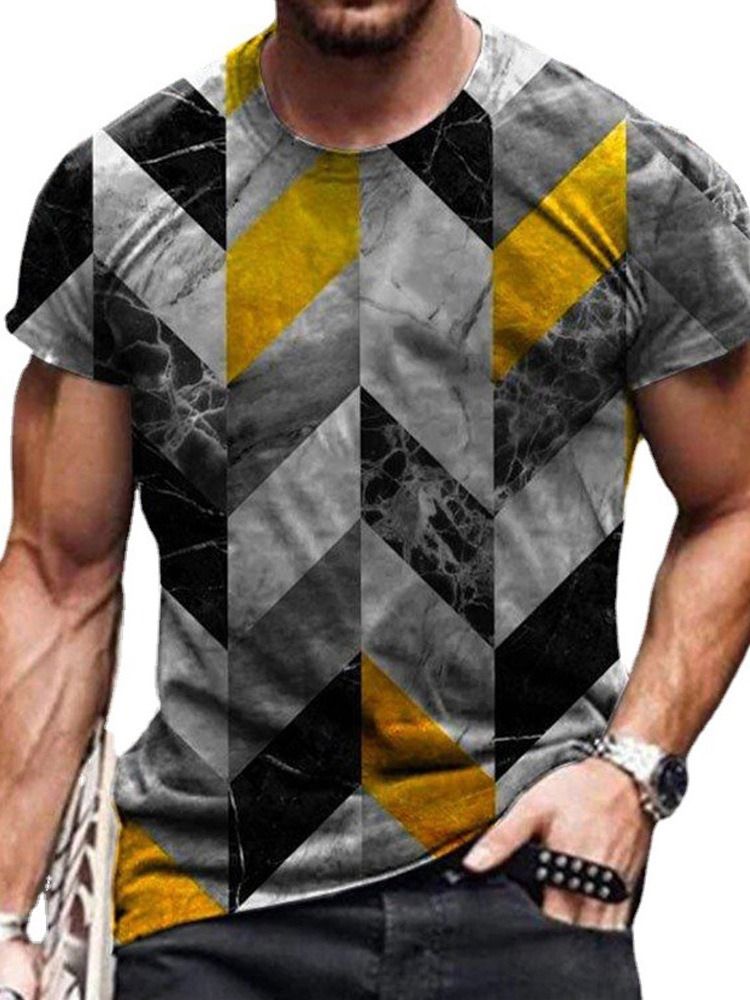 Rundhalsad Färgblocktryck Kortärmad Smal T-Shirt För Män