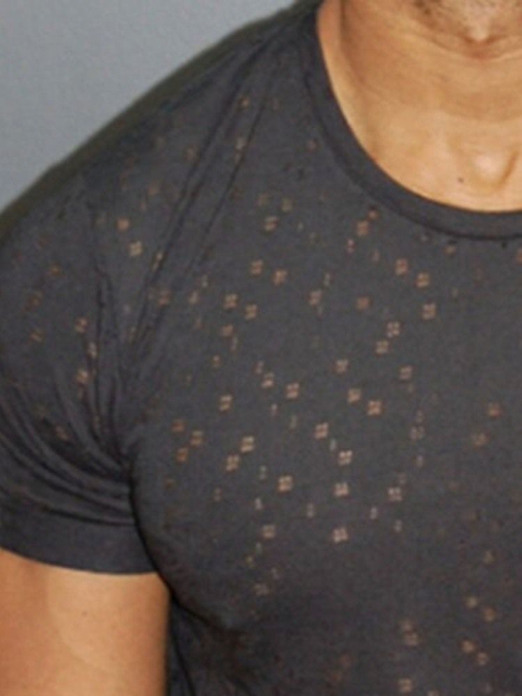 Rundhalsad Ihålig Enfärgad Kortärmad Smal T-Shirt För Män