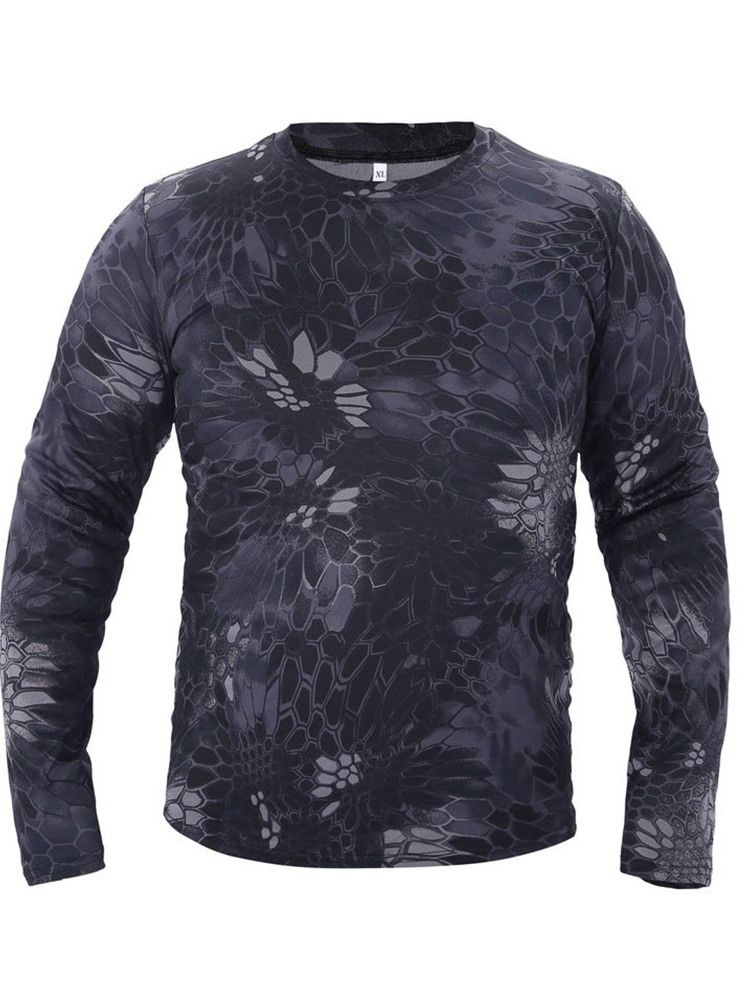 Rundhalsad Kamouflage Långärmad Smal T-Shirt För Män