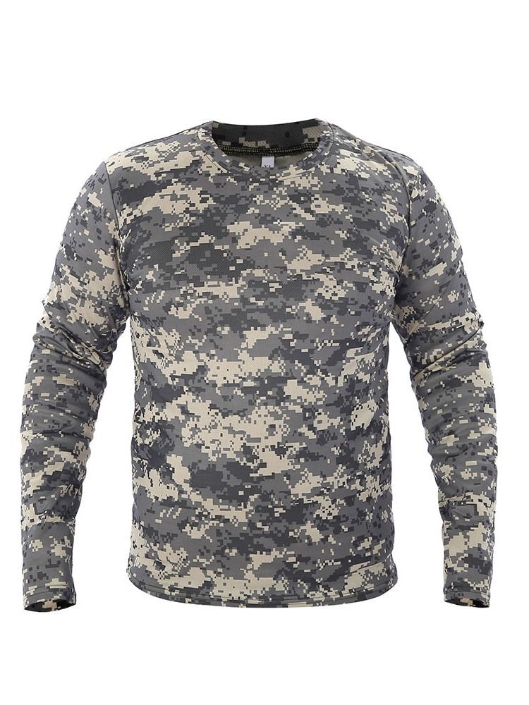 Rundhalsad Kamouflage Långärmad Smal T-Shirt För Män