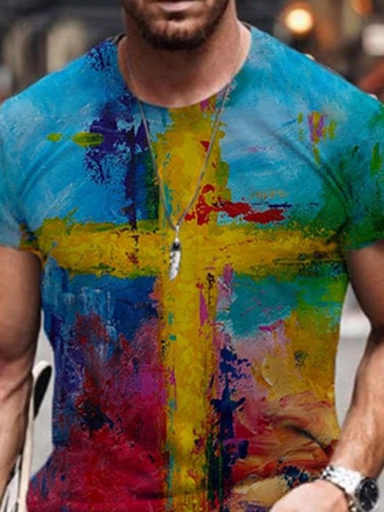 Rundhalsad Kortärmad T-Shirt För Män Avslappnat Tryck