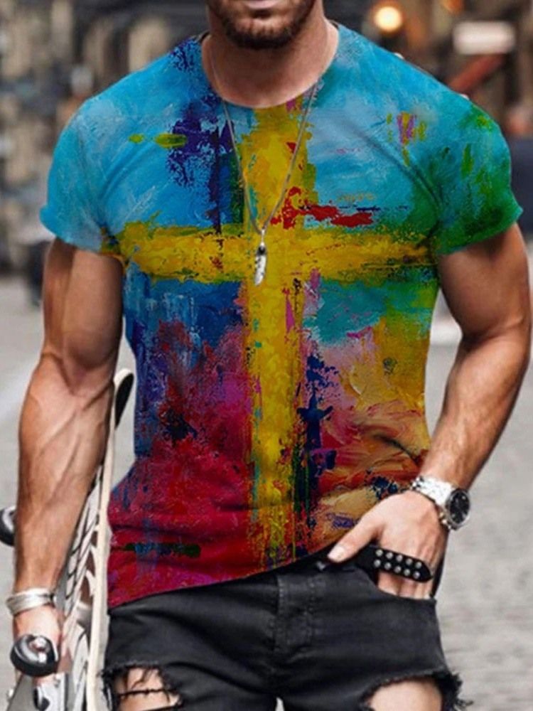 Rundhalsad Kortärmad T-Shirt För Män Avslappnat Tryck