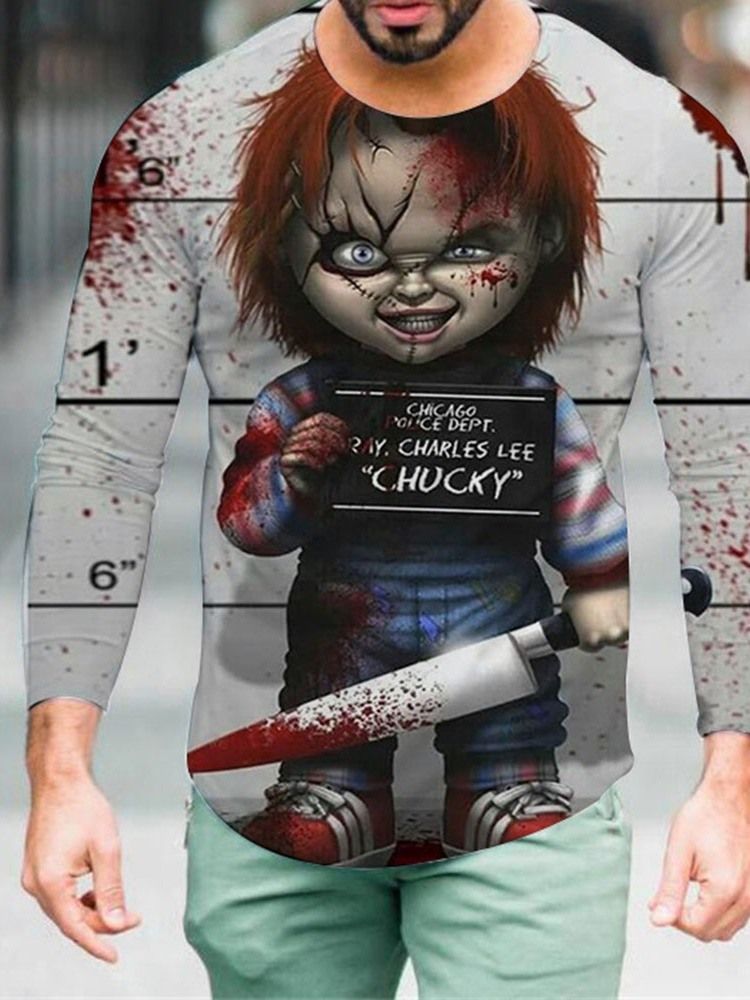 Rundhalsad T-Shirt Med Europeiskt Tryck Smal Niopunktsärm