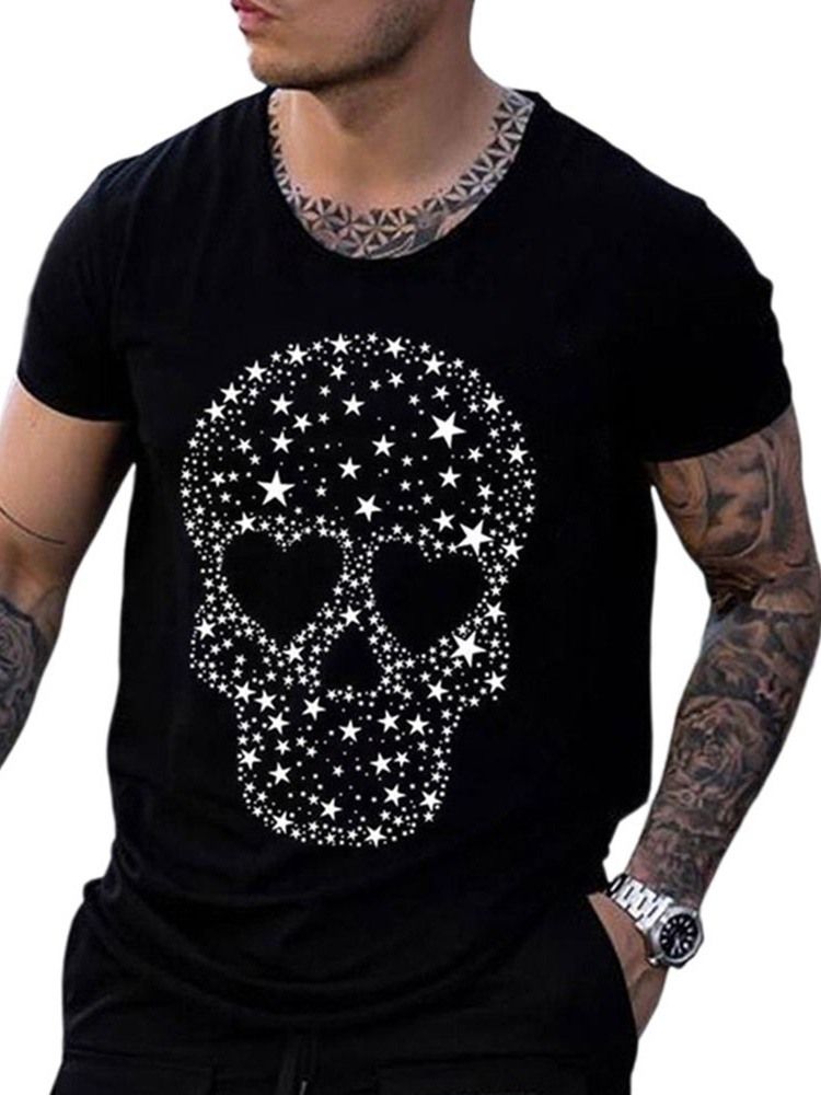 Rundhalsad T-Shirt Med Kortärmad Tröja För Män Avslappnat Tryck