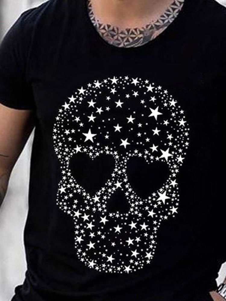 Rundhalsad T-Shirt Med Kortärmad Tröja För Män Avslappnat Tryck