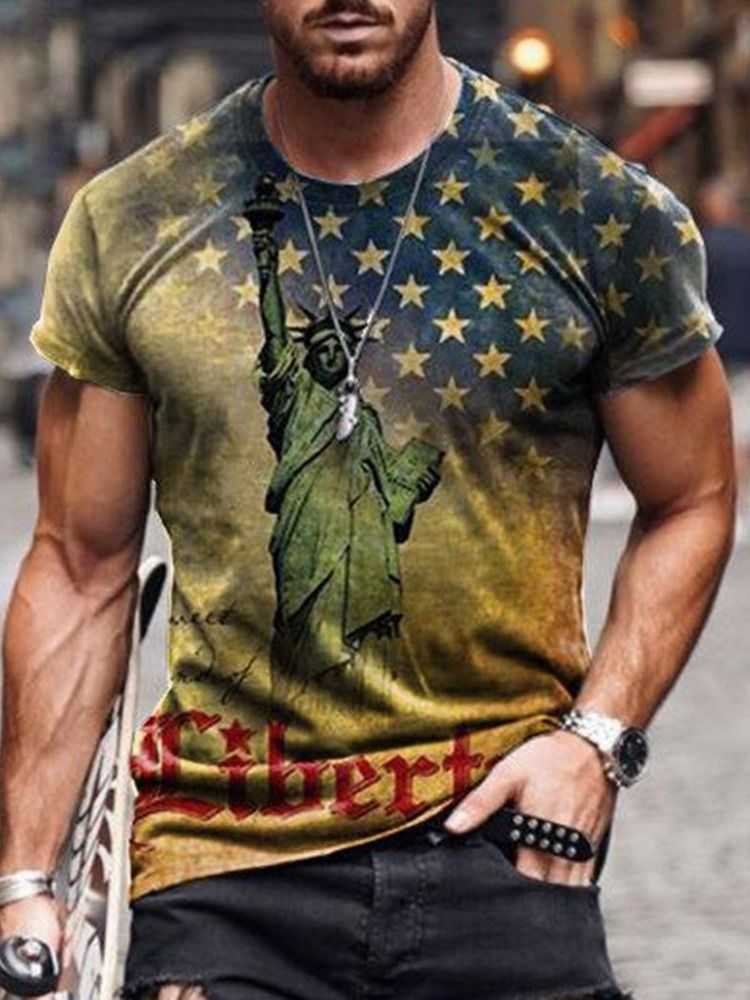 Rundhalsad Tröja Med Europeiskt Tryck För Män Lös T-Shirt