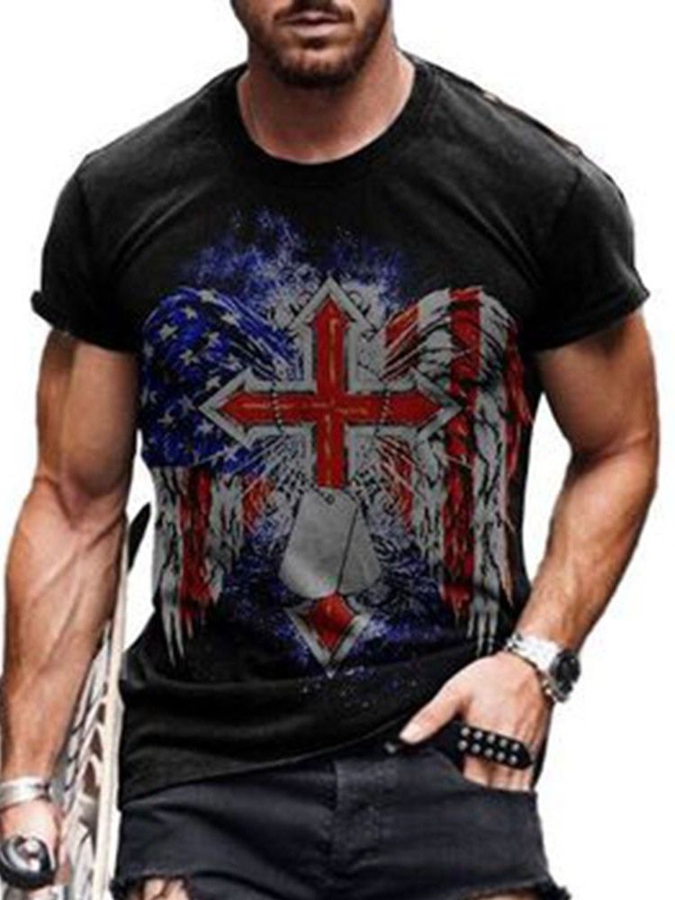 Rundhalsad Tröja Med Europeiskt Tryck För Män Lös T-Shirt