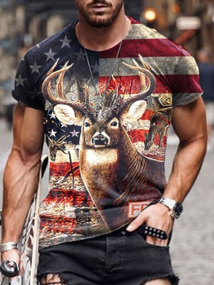 Rundhalsad Tröja Med Europeiskt Tryck För Män Lös T-Shirt