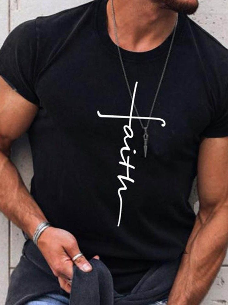 Rundhalstryck Casual Lös Pullover T-Shirt För Män