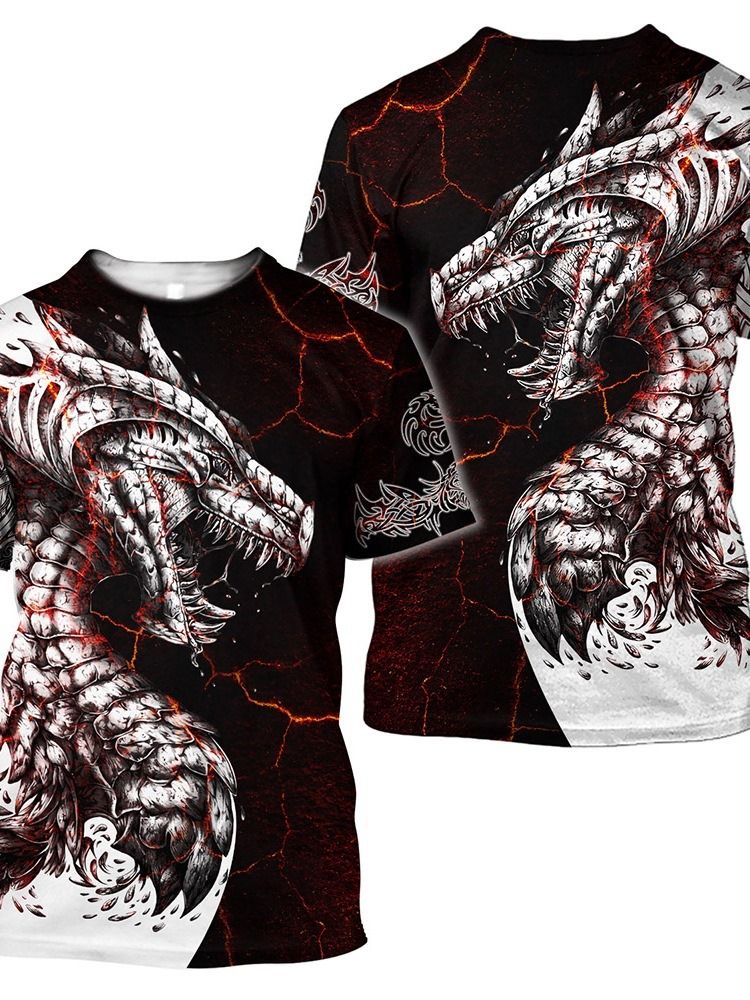 Rundhalstryck European Slim Pullover Rak T-Shirt För Män