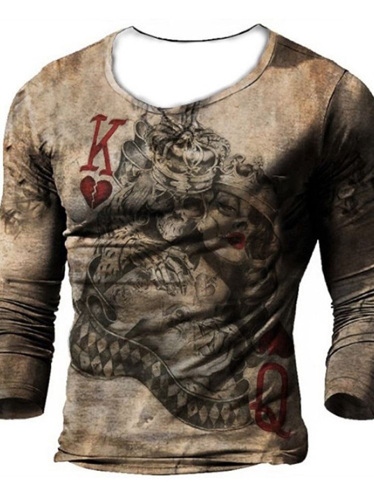 Rundhalstryck Färgblock Långärmad Tröja Casual T-Shirt