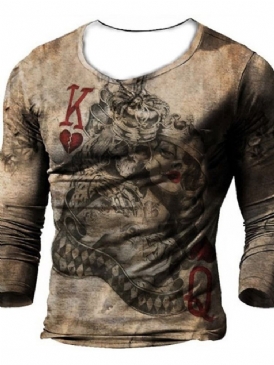 Rundhalstryck Färgblock Långärmad Tröja Casual T-Shirt