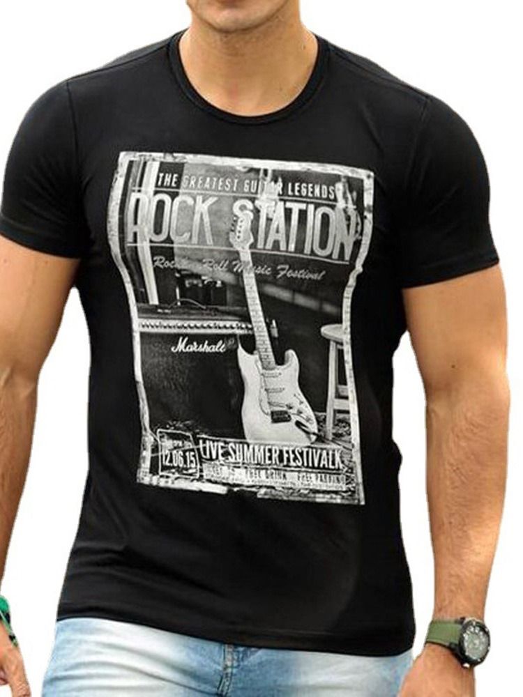 Rundhalstryck Letter Kortärmad T-Shirt För Män