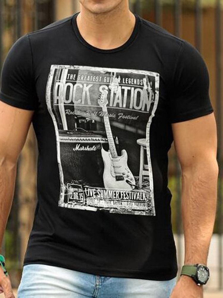 Rundhalstryck Letter Kortärmad T-Shirt För Män