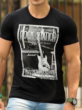 Rundhalstryck Letter Kortärmad T-Shirt För Män