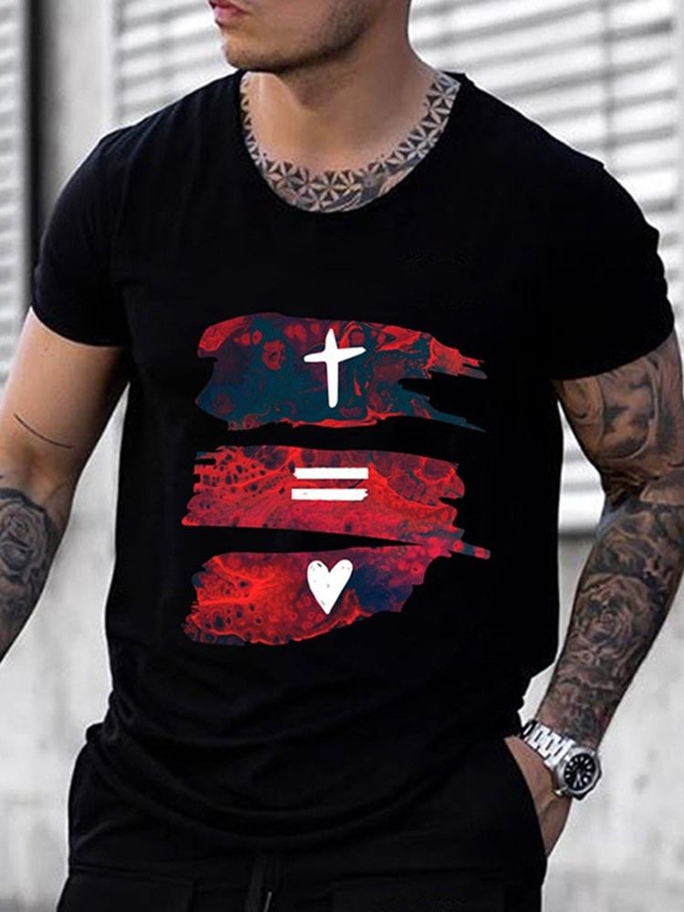 Skriv Ut Casual Rundhalsad Tröja Kortärmad Slim T-Shirt För Män