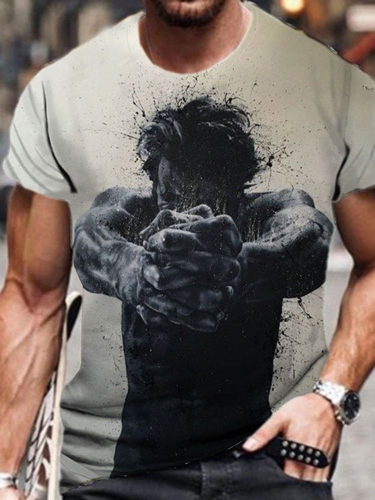 Skriv Ut Casual Rundhalsad Tröja Kortärmad Standardlängd T-Shirt För Män