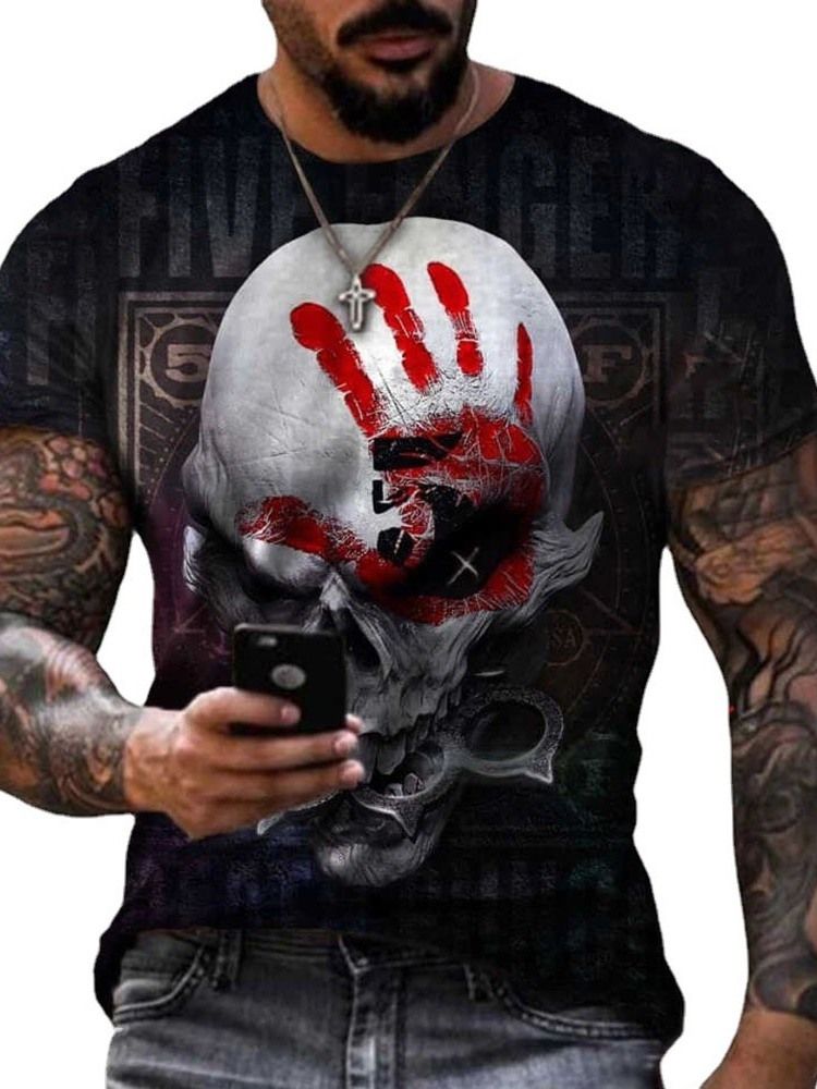 Skull Print Casual Lös Kortärmad T-Shirt För Män