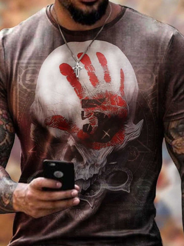 Skull Print Casual Lös Kortärmad T-Shirt För Män