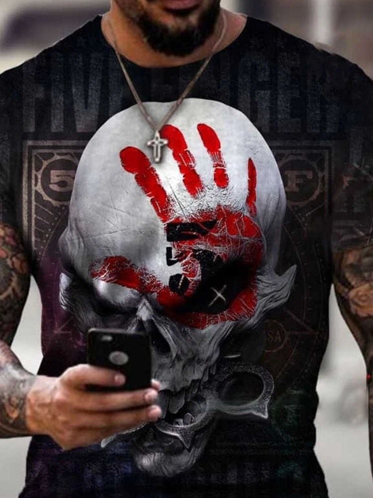 Skull Print Casual Lös Kortärmad T-Shirt För Män