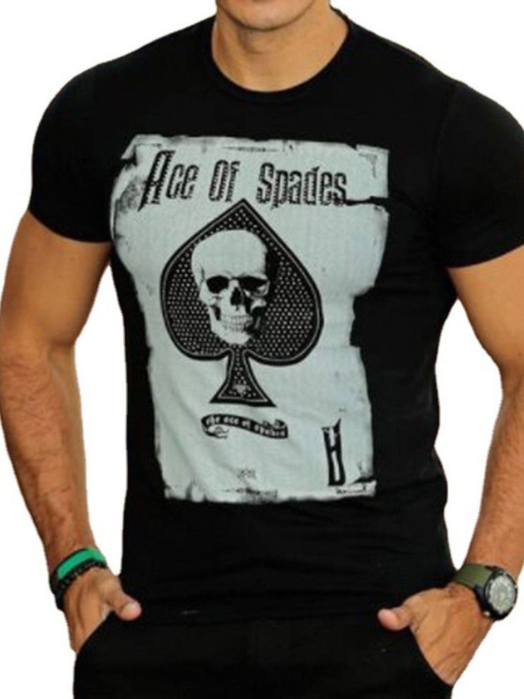Skull Print Casual Rund Neck Pullover Slim T-Shirt För Män