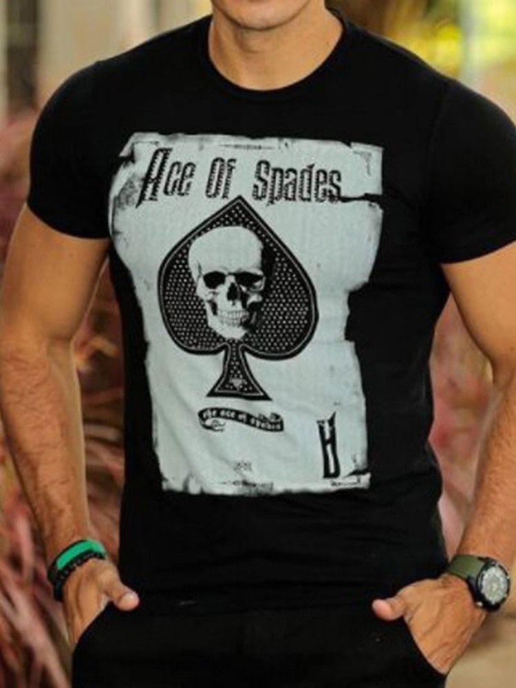 Skull Print Casual Rund Neck Pullover Slim T-Shirt För Män