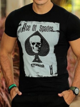 Skull Print Casual Rund Neck Pullover Slim T-Shirt För Män