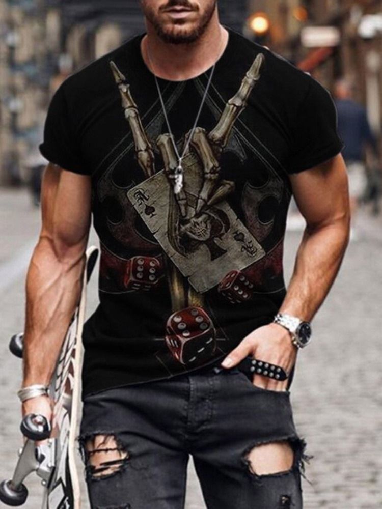 Skull Print Kortärmad Slim T-Shirt För Män