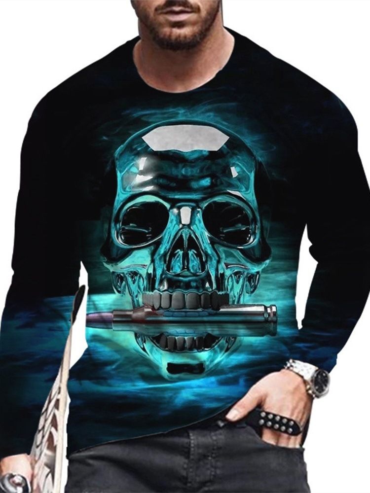 T-Shirt Med Rund Hals Och Rak Tröja Med Skalletryck