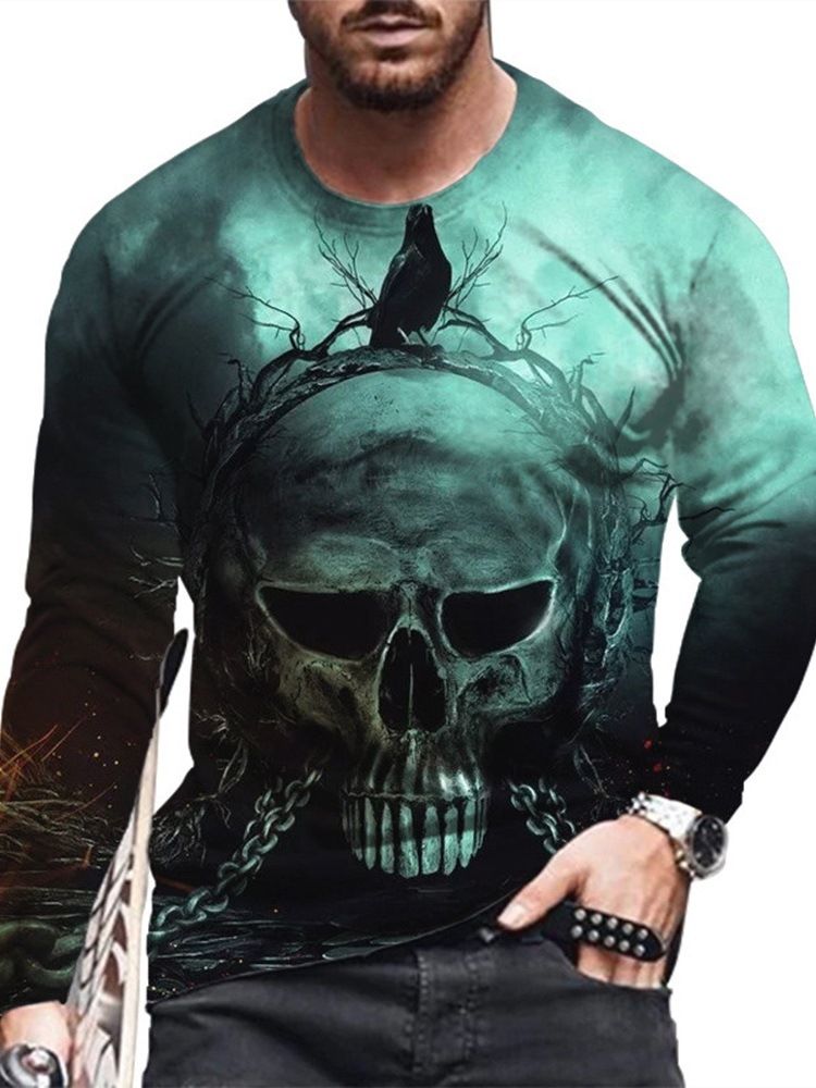 T-Shirt Med Rund Hals Och Rak Tröja Med Skalletryck