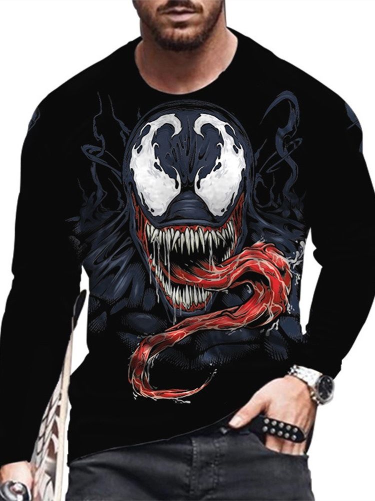 T-Shirt Med Rund Hals Och Rak Tröja Med Skalletryck