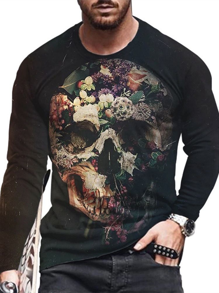 T-Shirt Med Rund Hals Och Rak Tröja Med Skalletryck
