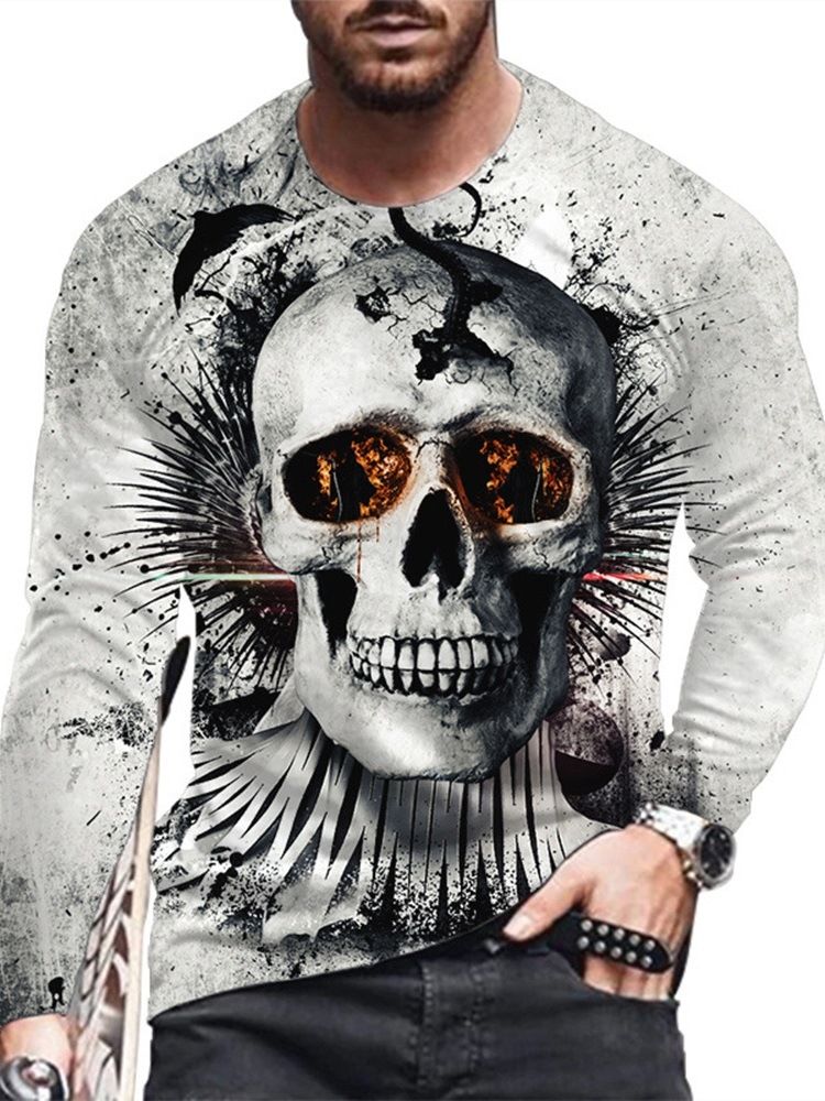 T-Shirt Med Rund Hals Och Rak Tröja Med Skalletryck