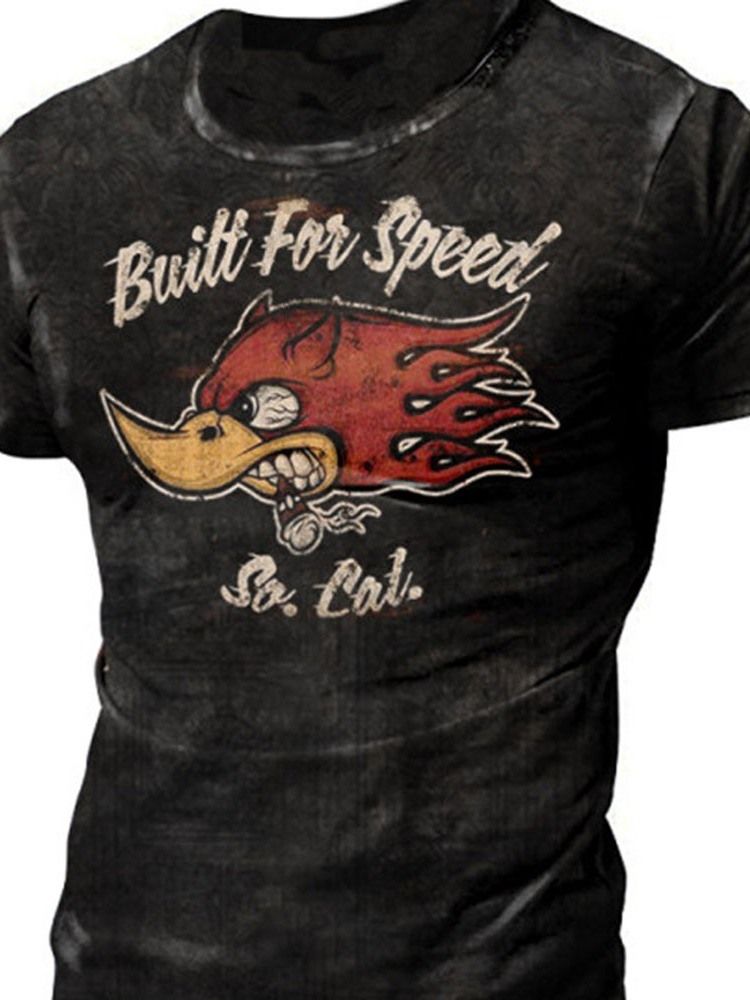Tecknad Avslappnad Rundhalsad Smal Kortärmad T-Shirt För Män