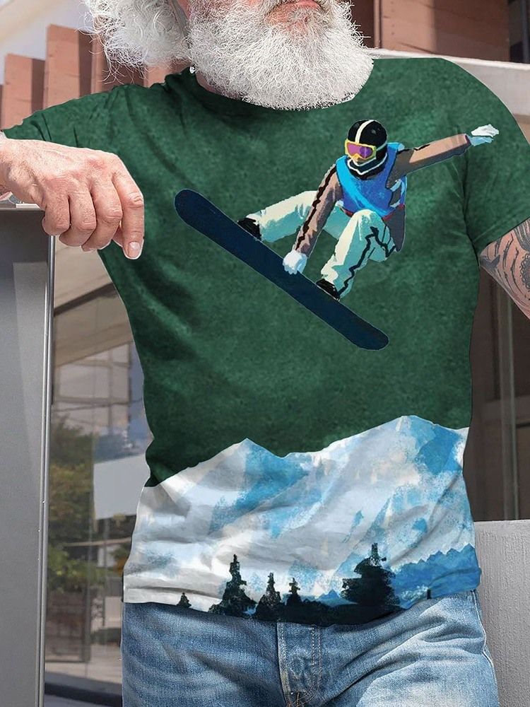 Tecknad Casual T-Shirt Med Rund Hals Och Kort Ärm