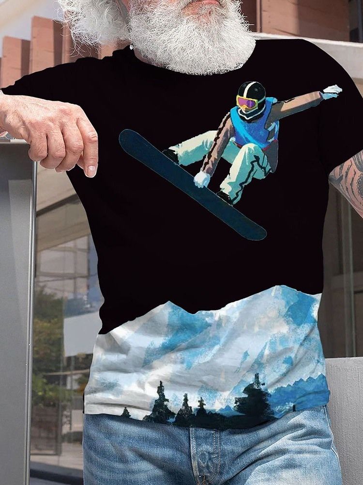 Tecknad Casual T-Shirt Med Rund Hals Och Kort Ärm