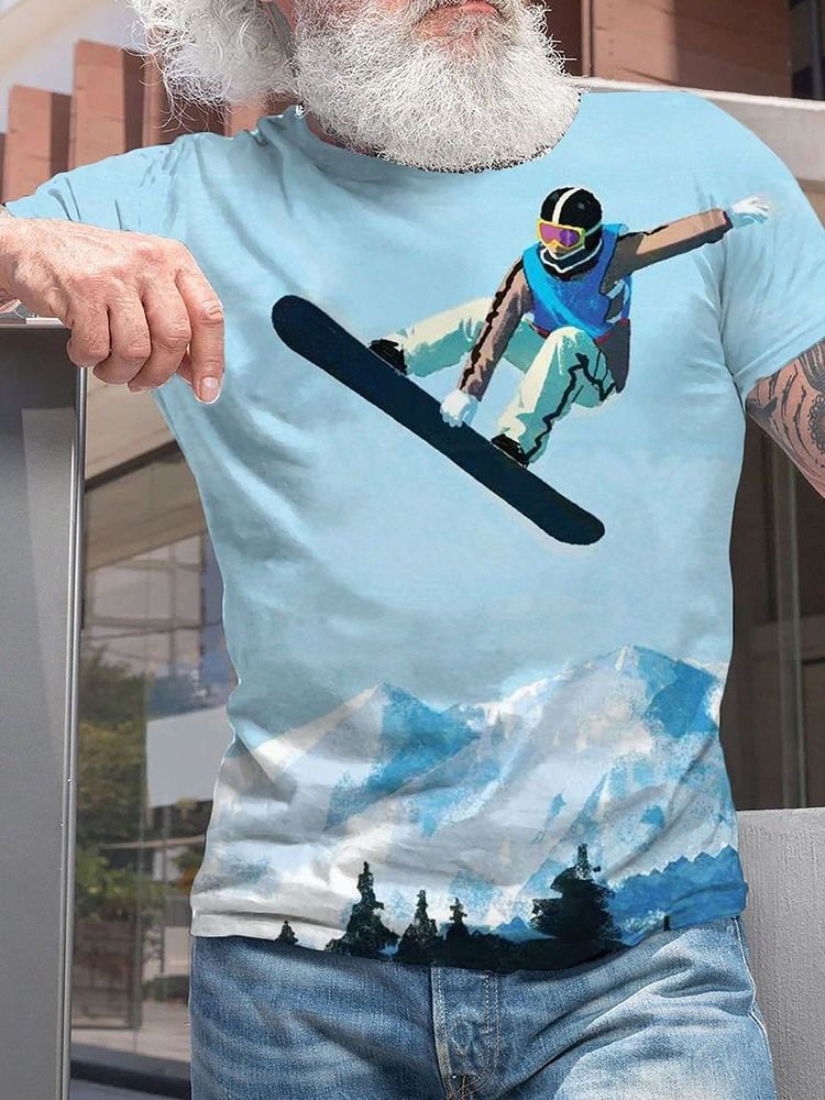 Tecknad Casual T-Shirt Med Rund Hals Och Kort Ärm