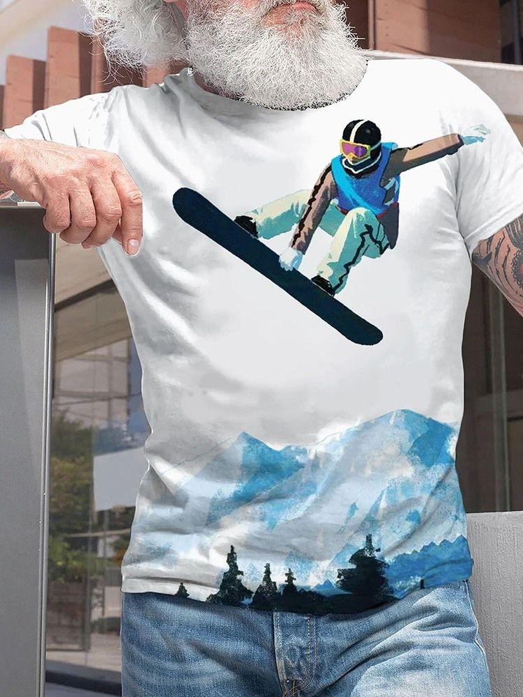 Tecknad Casual T-Shirt Med Rund Hals Och Kort Ärm