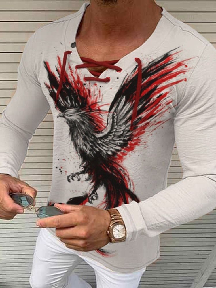 Tryck Animal Långärmad Slim T-Shirt För Män